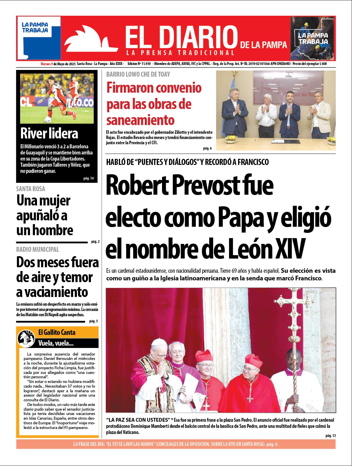 Tapa de El Diario en papel  viernes 09 de mayo de 2025